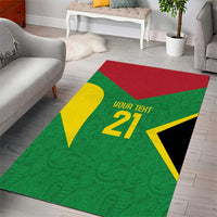 Green fan pride area rug with 'YOUR TEXT 21' and yellow lightning, red and black corners