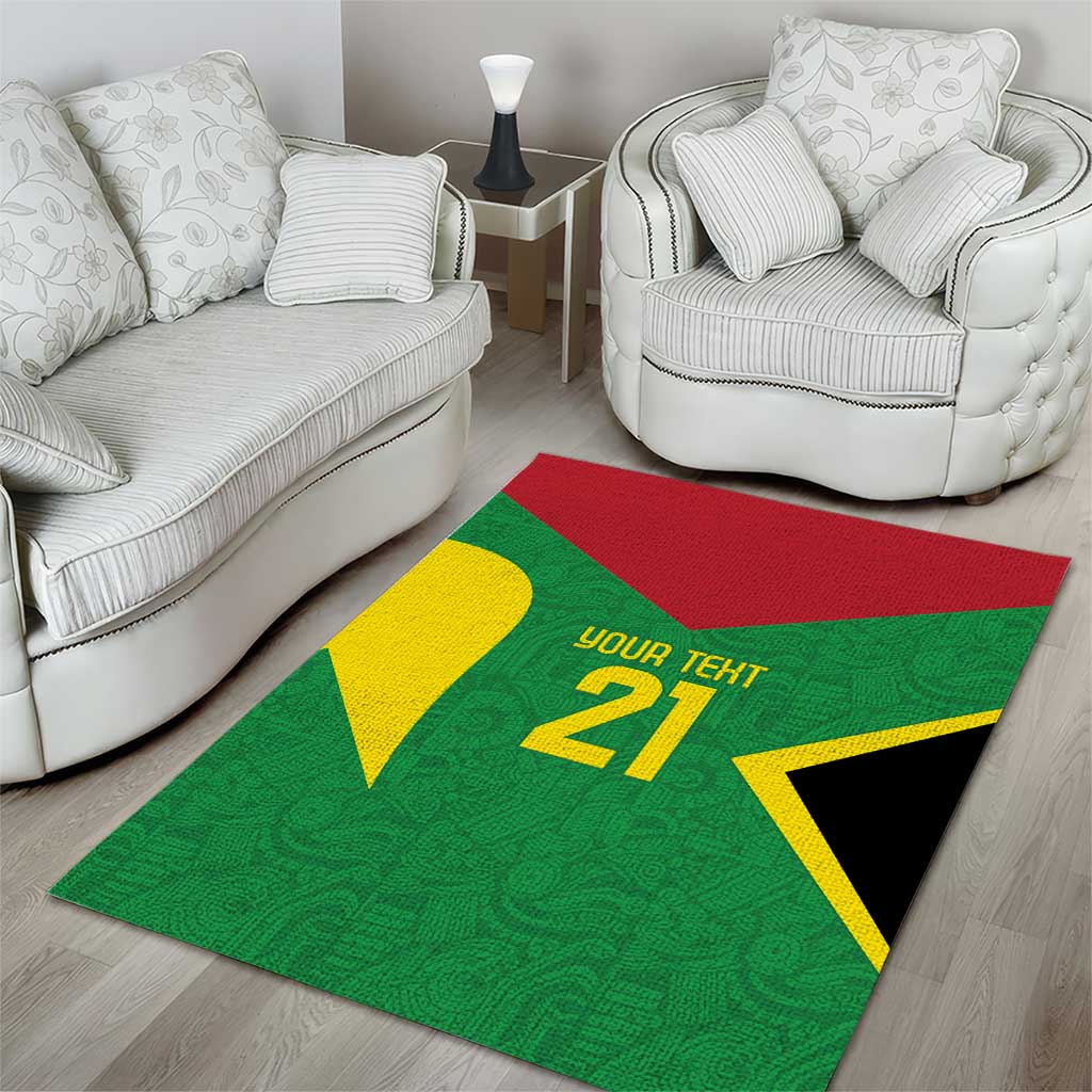 Green Jaguars area rug with 'YOUR TEXT 21' design, red header and yellow-black arrow