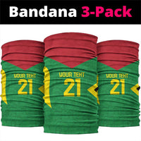 3-pack green neck gaiters with red/yellow stripe and 'YOUR TENT 21' print