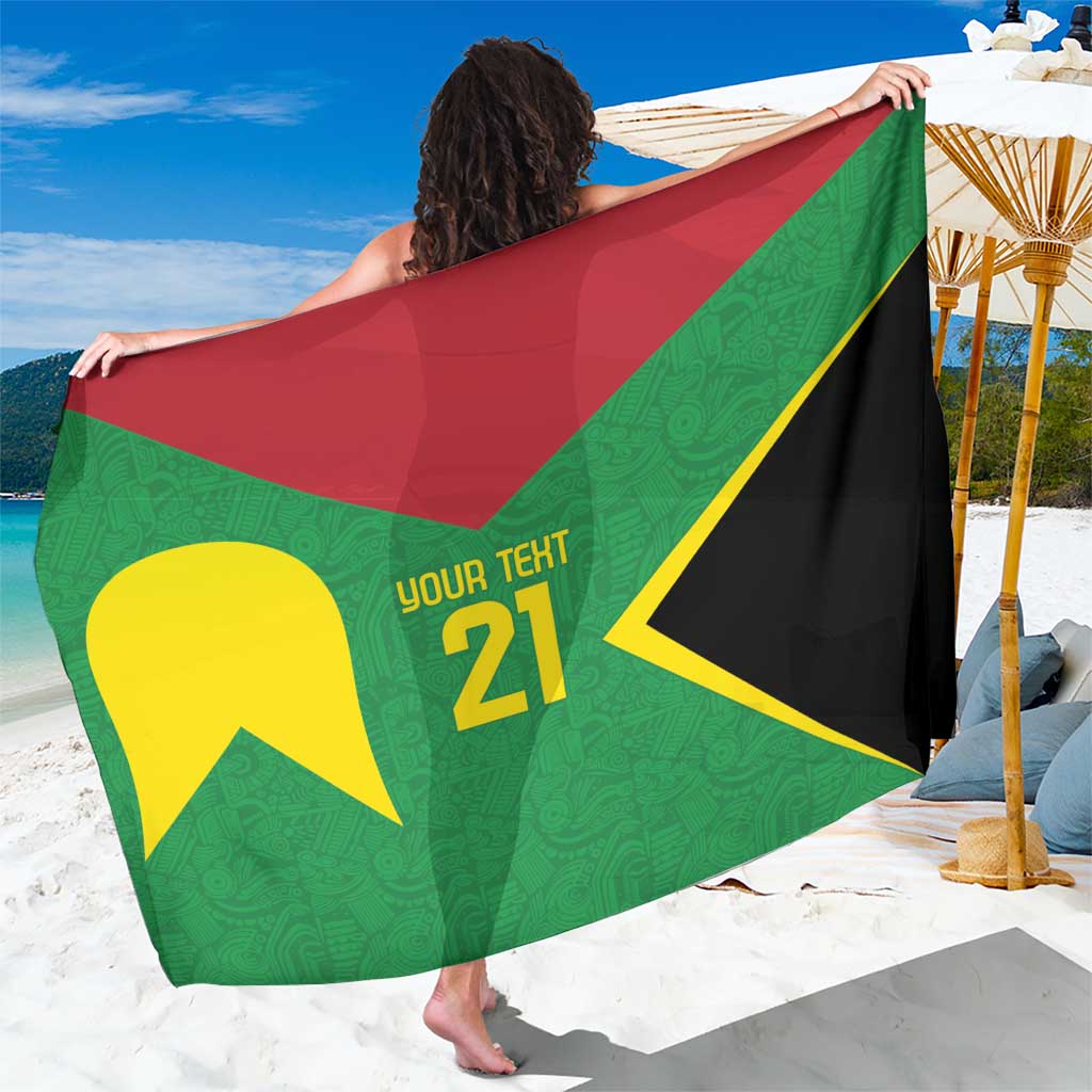 Custom fan pride sarong, green with yellow and black trim, graphic “YOUR TEXT 21”