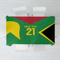 Green custom tablecloth with gold and black graphic and 'Your text 21' design