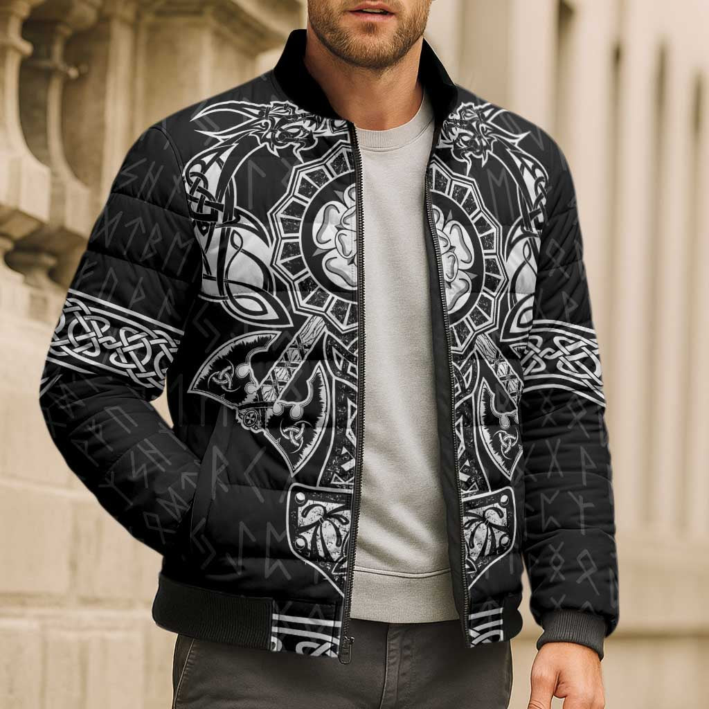 Vikings from Yorkshire Bomber Puffer Jacket Black Spirit of Jorvik - Wonder Print Shop
