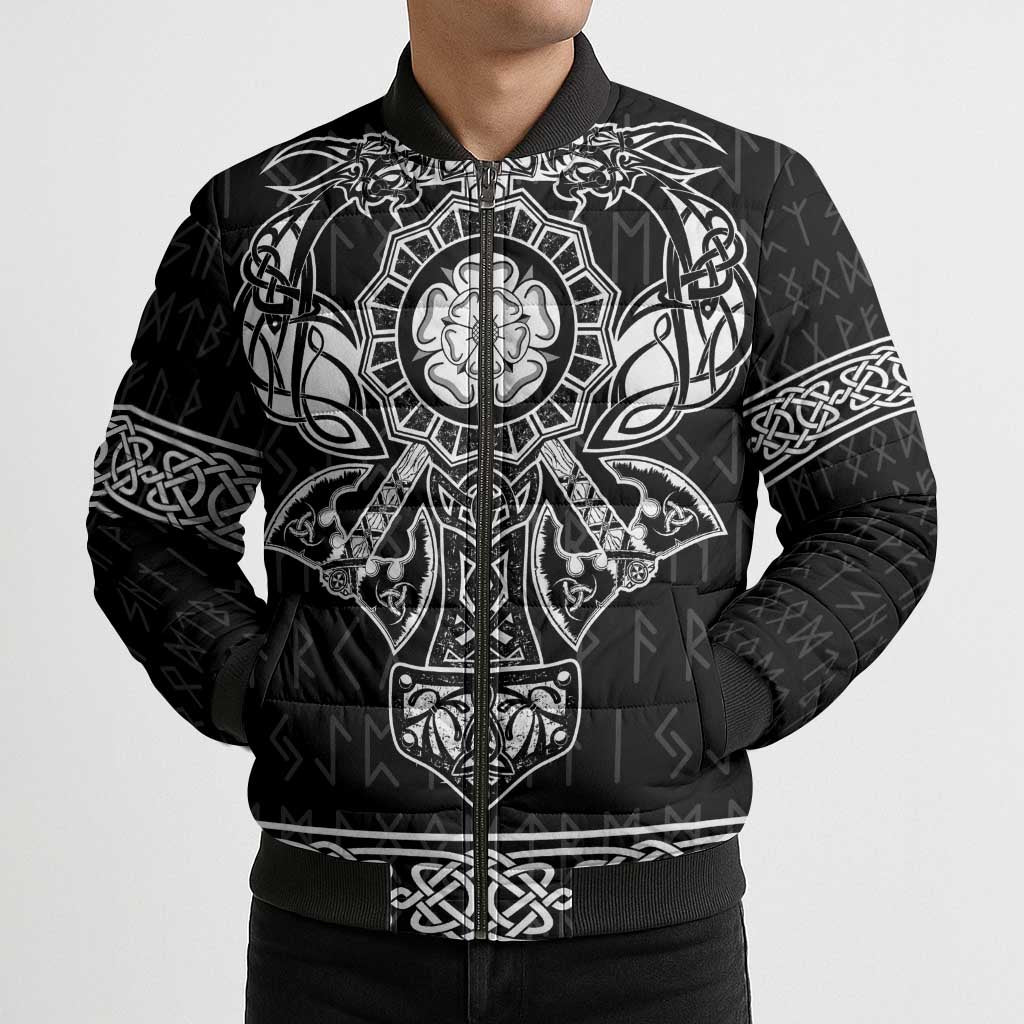 Vikings from Yorkshire Bomber Puffer Jacket Black Spirit of Jorvik - Wonder Print Shop