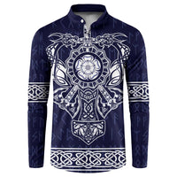 Vikings from Yorkshire Button Sweatshirt Blue Spirit of Jorvik - Wonder Print Shop