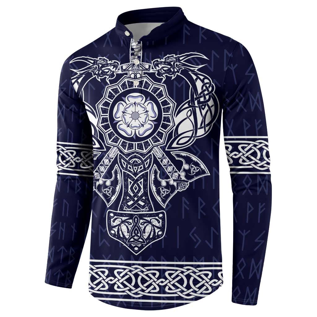 Vikings from Yorkshire Button Sweatshirt Blue Spirit of Jorvik - Wonder Print Shop