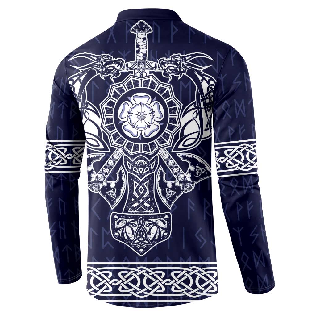 Vikings from Yorkshire Button Sweatshirt Blue Spirit of Jorvik - Wonder Print Shop