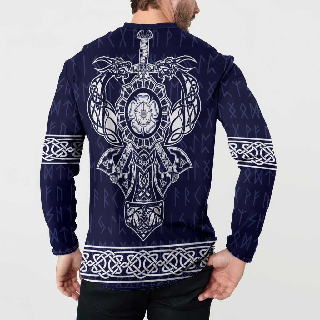 Vikings from Yorkshire Button Sweatshirt Blue Spirit of Jorvik - Wonder Print Shop