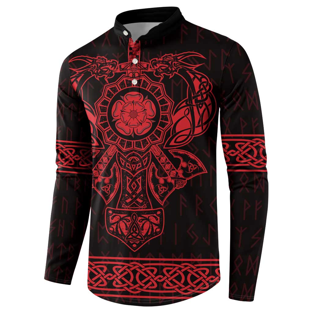 Vikings from Yorkshire Button Sweatshirt Red Spirit of Jorvik - Wonder Print Shop