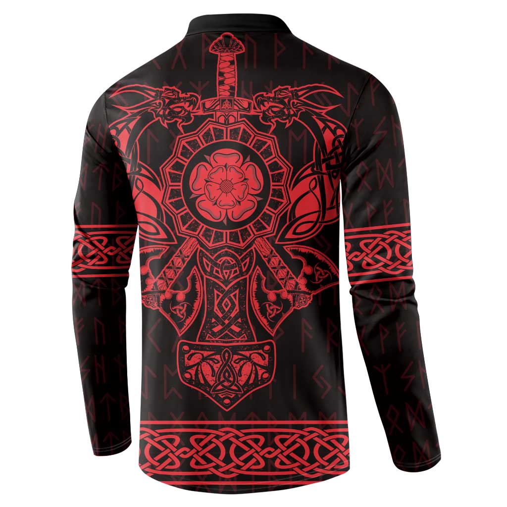 Vikings from Yorkshire Button Sweatshirt Red Spirit of Jorvik - Wonder Print Shop