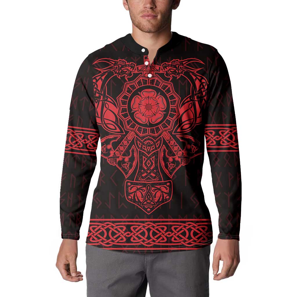 Vikings from Yorkshire Button Sweatshirt Red Spirit of Jorvik - Wonder Print Shop