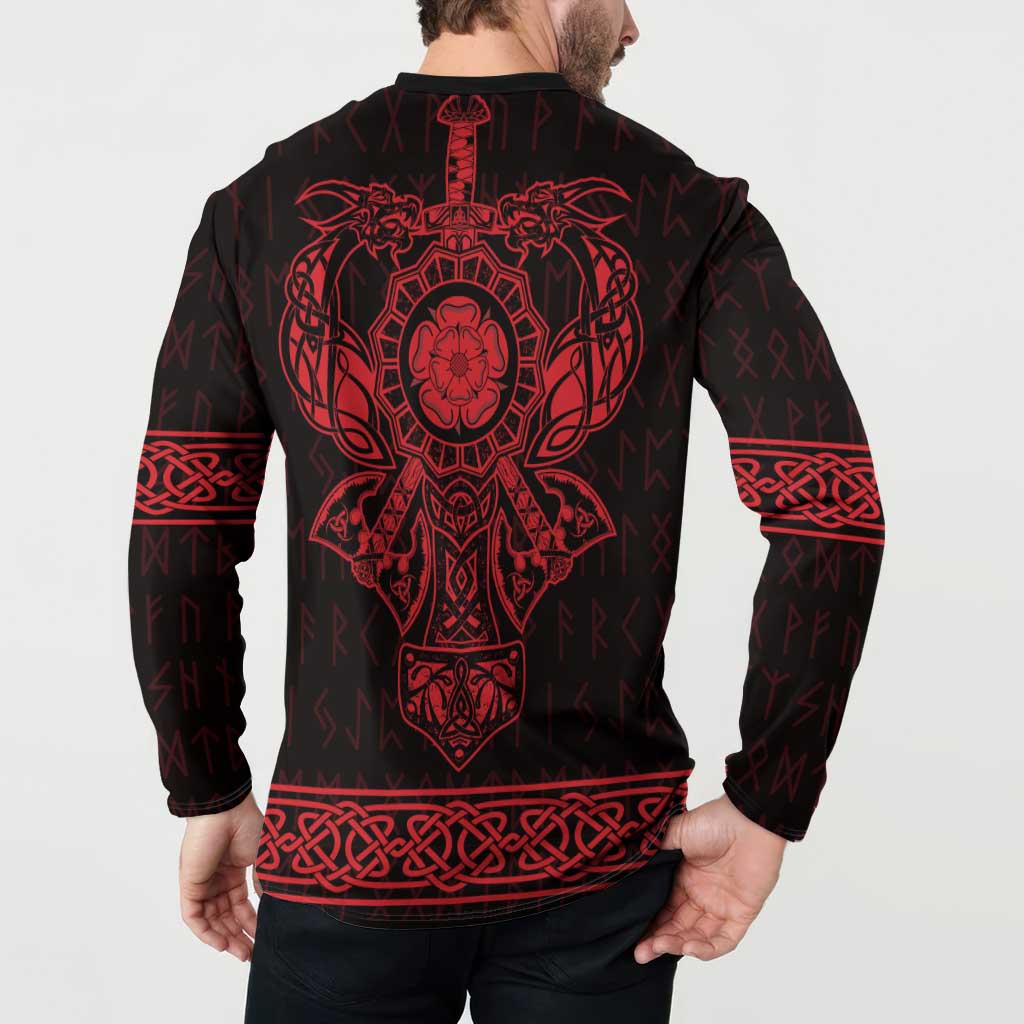 Vikings from Yorkshire Button Sweatshirt Red Spirit of Jorvik - Wonder Print Shop