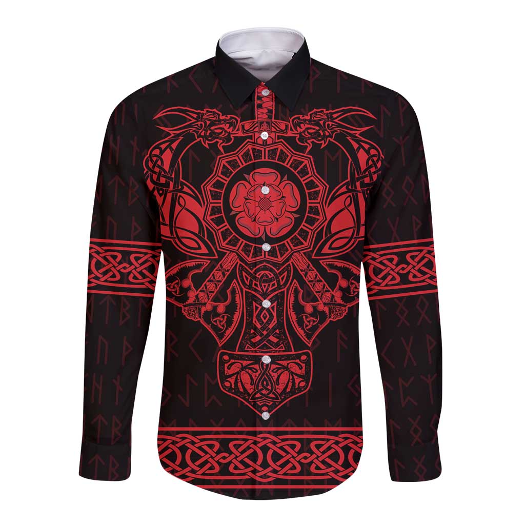 Vikings from Yorkshire Long Sleeve Button Shirt Red Spirit of Jorvik - Wonder Print Shop
