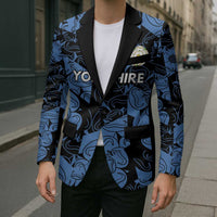 Unisex patterned blazer with black lapels and chest pocket, casual street front view