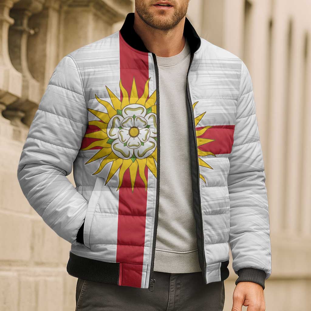 Yorkshire Heritage Personalized Bomber Puffer Jacket West Yorkshire White Rose - Wonder Print Shop