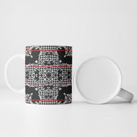 Charcoal Black Hearts Crown Traditional Geometry Ceramic Mug Seanamarena Basotho Blanket Inspired
