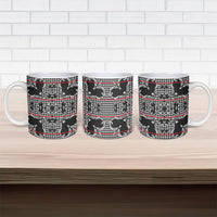 Charcoal Black Hearts Crown Traditional Geometry Ceramic Mug Seanamarena Basotho Blanket Inspired