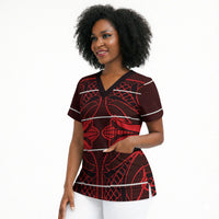 Scarlet Red Khotso Mojalefa Poone Scrub Top Basotho Khotso Blanket Inspired