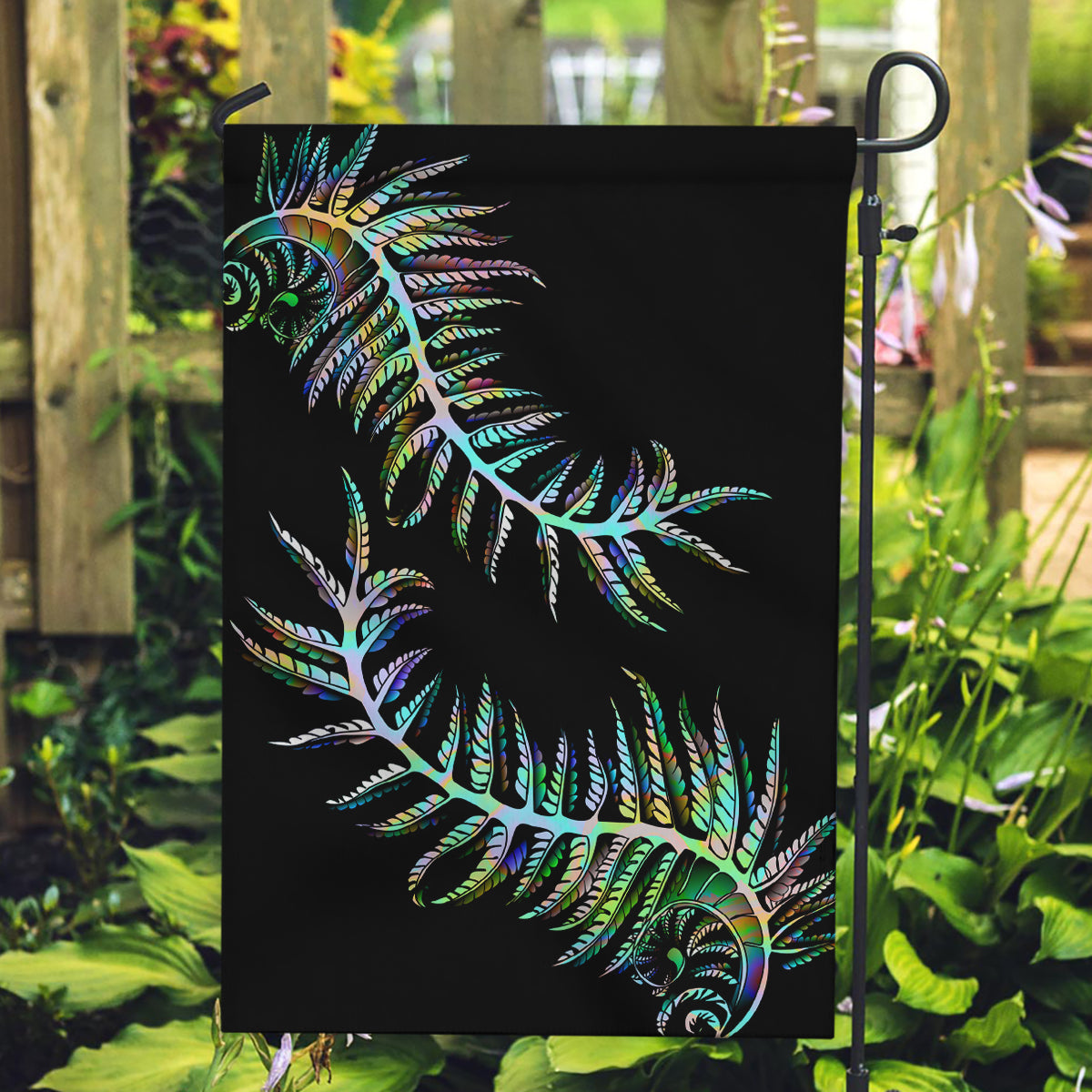 New Zealand Garden Flag Aotearoa Silver Fern Mixed Papua Shell Green Vibe - Wonder Print Shop