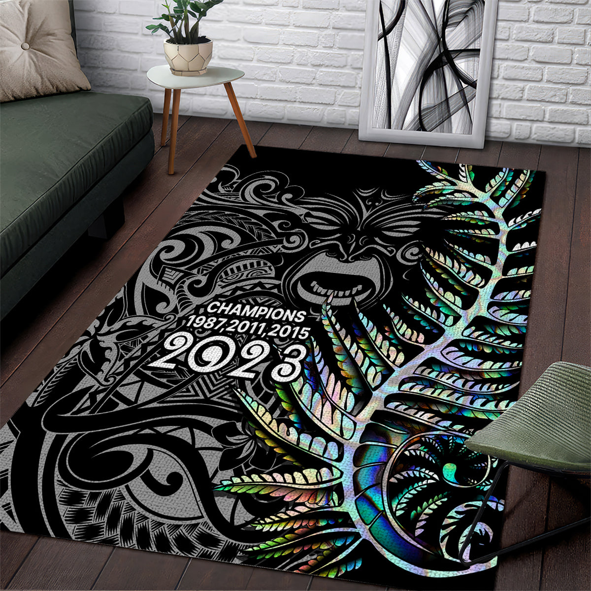 New Zealand Rugby Area Rug NZ Black Fern Champions History With Papua Shell LT9 - Wonder Print Shop