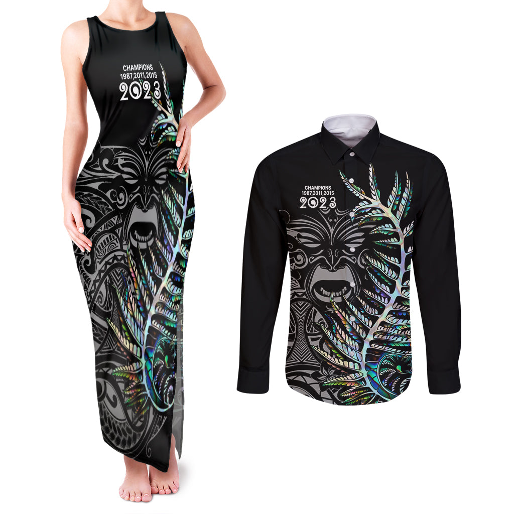 New Zealand Rugby Couples Matching Tank Maxi Dress and Long Sleeve Button Shirt NZ Black Fern Champions History With Papua Shell LT9 - Wonder Print Shop