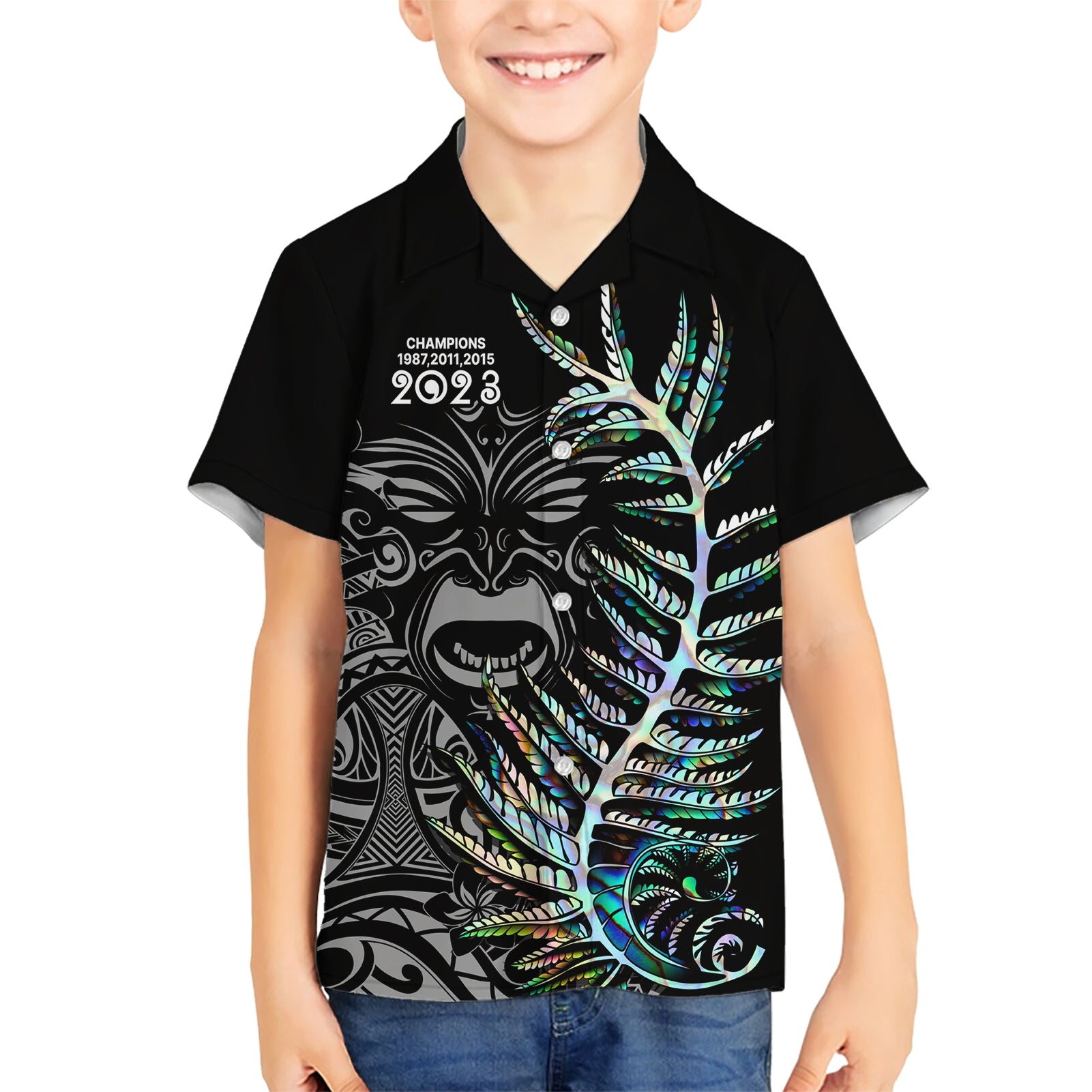 New Zealand Rugby Kid Hawaiian Shirt NZ Black Fern Champions History With Papua Shell - Wonder Print Shop