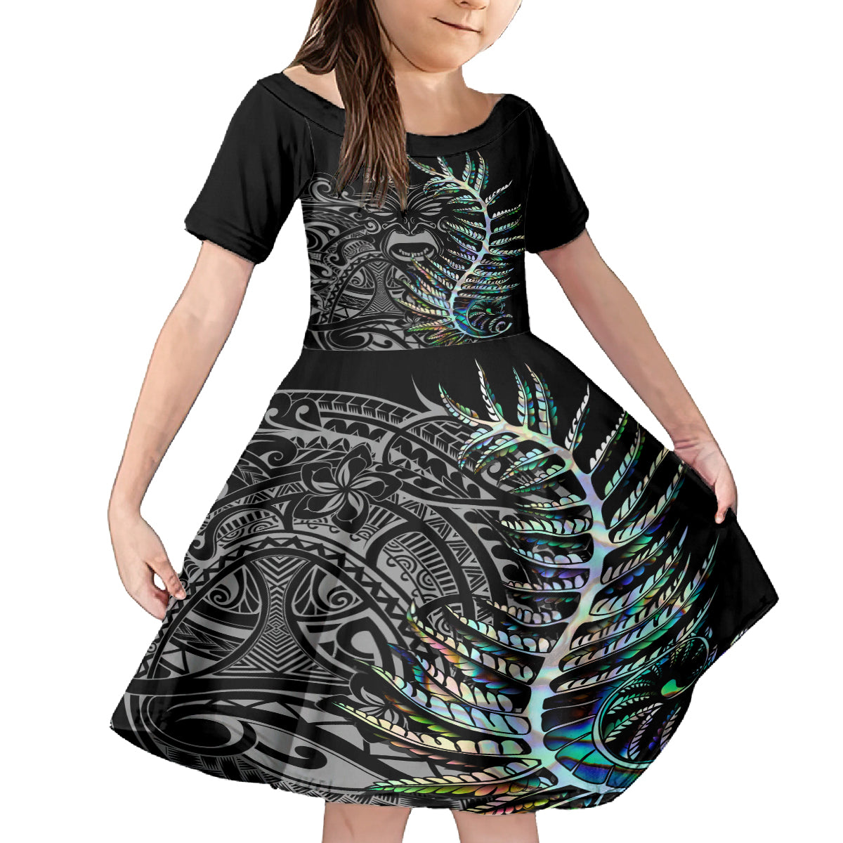 New Zealand Rugby Kid Short Sleeve Dress NZ Black Fern Champions History With Papua Shell - Wonder Print Shop