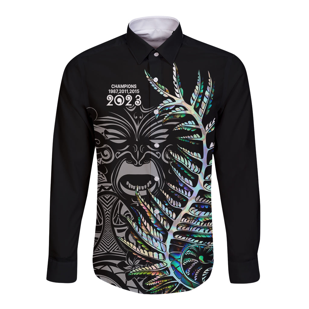 New Zealand Rugby Long Sleeve Button Shirt NZ Black Fern Champions History With Papua Shell - Wonder Print Shop