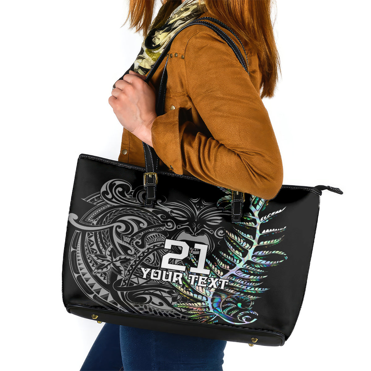 Custom New Zealand Rugby Leather Tote Bag NZ Black Fern Champions History With Papua Shell - Wonder Print Shop