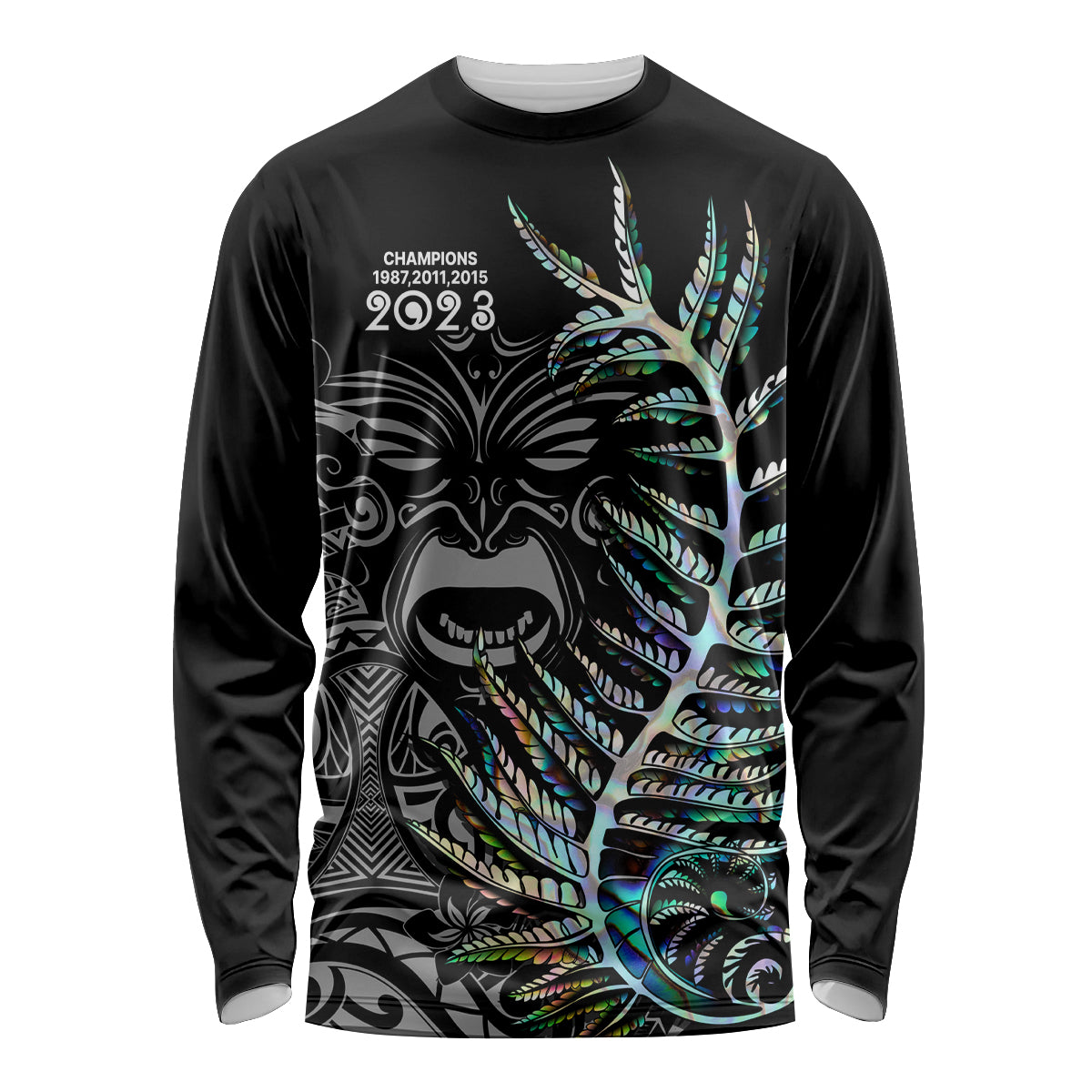 Custom New Zealand Rugby Long Sleeve Shirt NZ Black Fern Champions History With Papua Shell - Wonder Print Shop