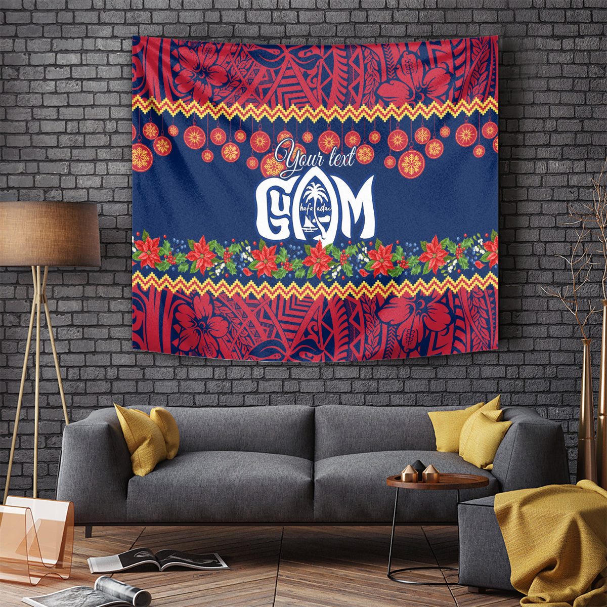 personalised-guam-christmas-tapestry-felis-pusgua-santa-beach-polynesian-pattern