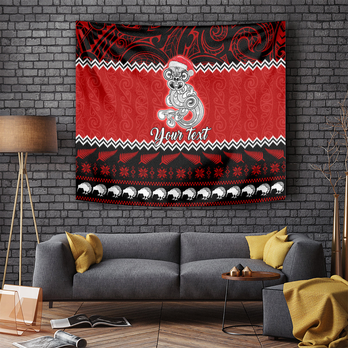 personalised-new-zealand-christmas-tapestry-maori-tiki-meri-kirihimete