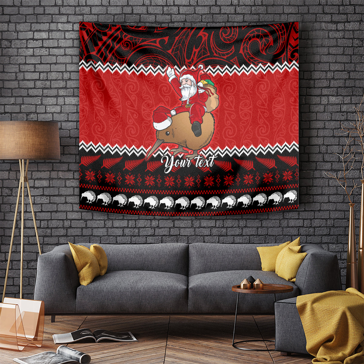 personalised-new-zealand-christmas-tapestry-kiwi-santa-claus-maori-meri-kirihimete