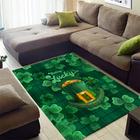 Green St. Patrick’s area rug with shamrock pattern and Lucky horseshoe graphic