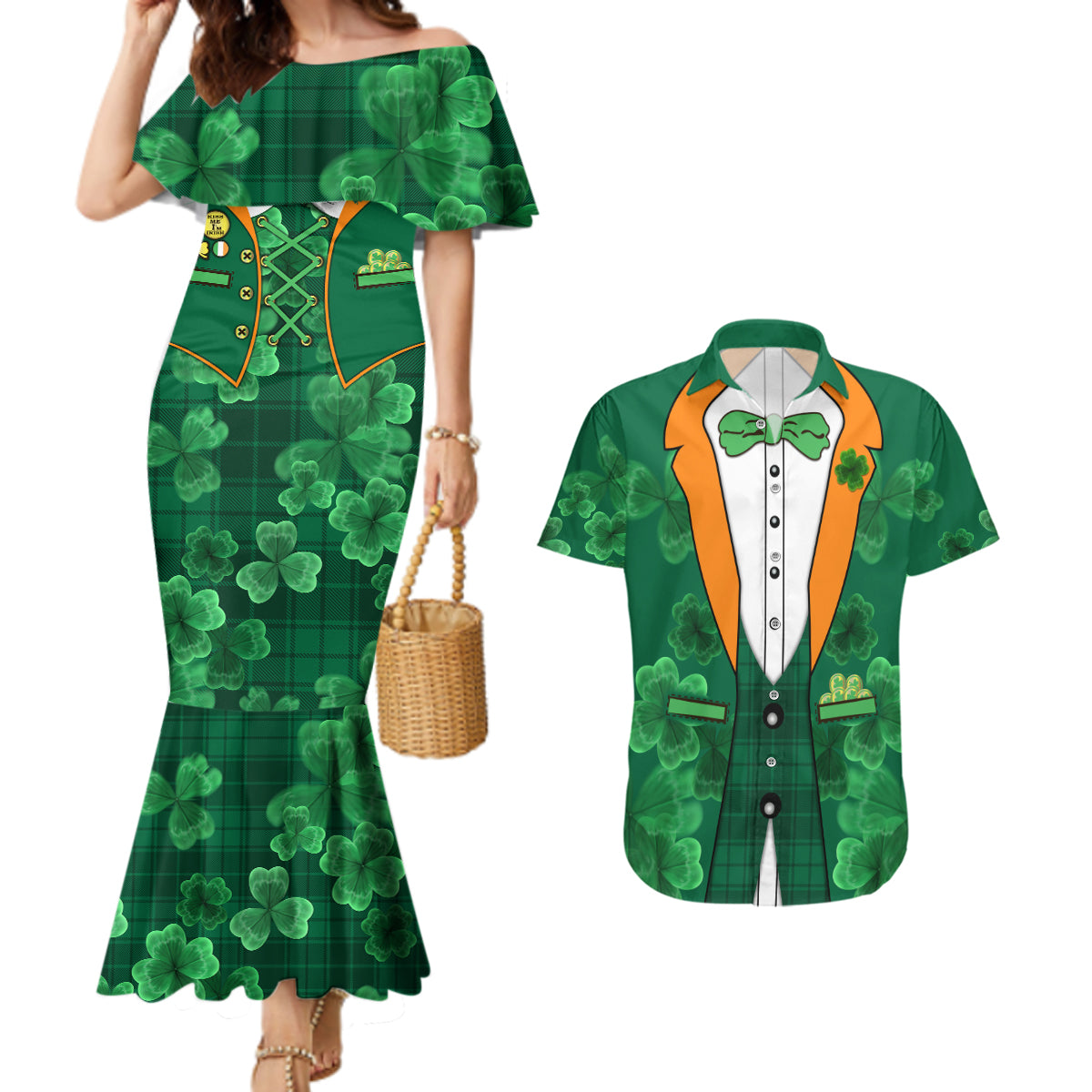 Happy St Patricks Day We Wear Green Suit Couples Matching Mermaid Dress and Hawaiian Shirt LT9 - Wonder Print Shop