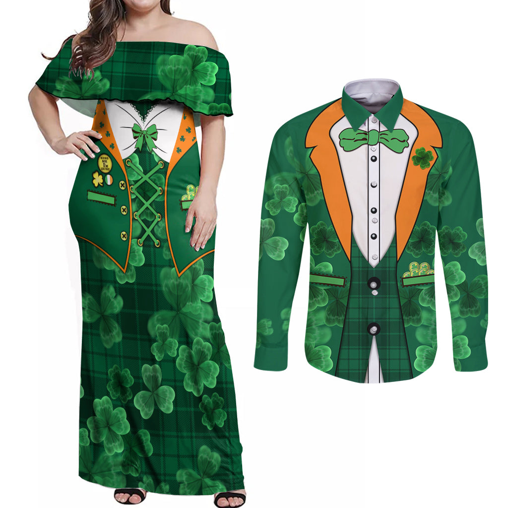 Happy St Patricks Day We Wear Green Suit Couples Matching Off Shoulder Maxi Dress and Long Sleeve Button Shirt LT9 - Wonder Print Shop