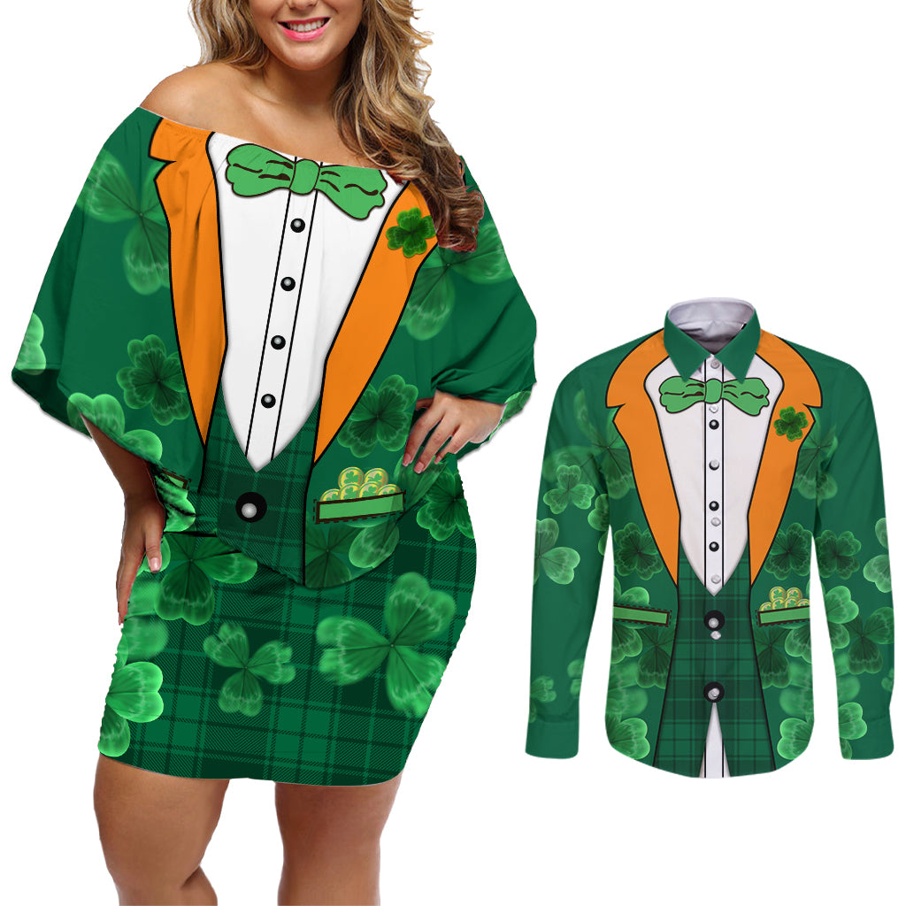 Happy St Patricks Day We Wear Green Suit Couples Matching Off Shoulder Short Dress and Long Sleeve Button Shirt LT9 - Wonder Print Shop