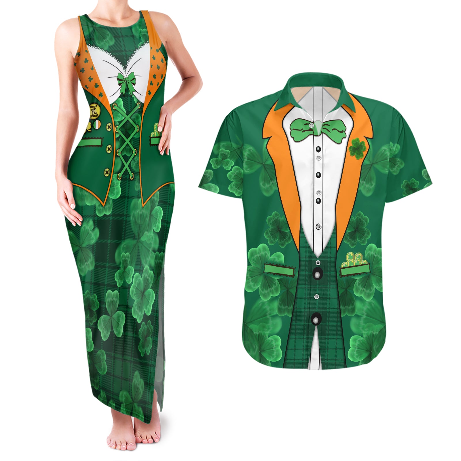 Happy St Patricks Day We Wear Green Suit Couples Matching Tank Maxi Dress and Hawaiian Shirt LT9 - Wonder Print Shop