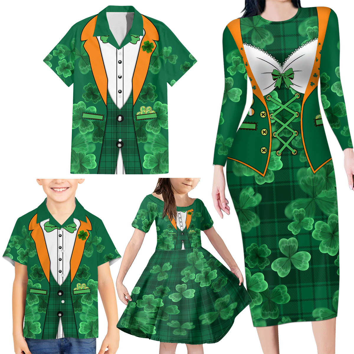 Happy St Patricks Day We Wear Green Suit Family Matching Long Sleeve Bodycon Dress and Hawaiian Shirt LT9 - Wonder Print Shop