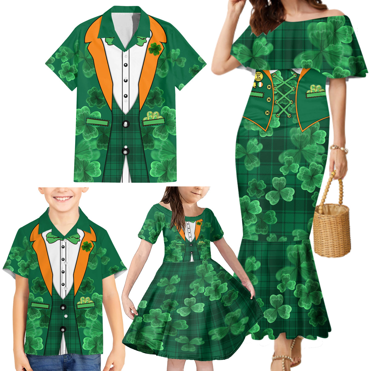 Happy St Patricks Day We Wear Green Suit Family Matching Mermaid Dress and Hawaiian Shirt LT9 - Wonder Print Shop