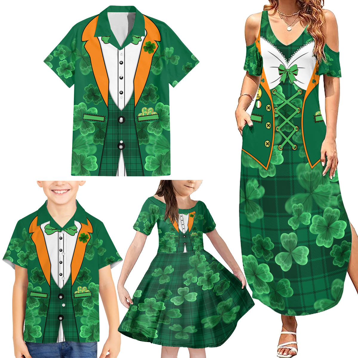 Happy St Patricks Day We Wear Green Suit Family Matching Summer Maxi Dress and Hawaiian Shirt - Wonder Print Shop