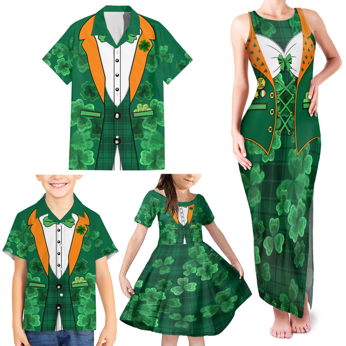 Happy St Patricks Day We Wear Green Suit Family Matching Tank Maxi Dress and Hawaiian Shirt - Wonder Print Shop