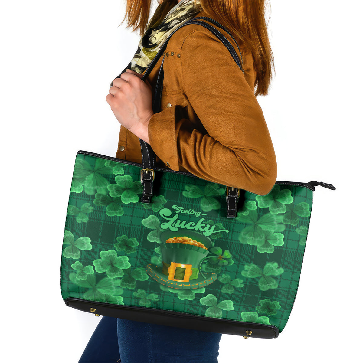 Happy St Patricks Day We Wear Green Suit Leather Tote Bag - Wonder Print Shop