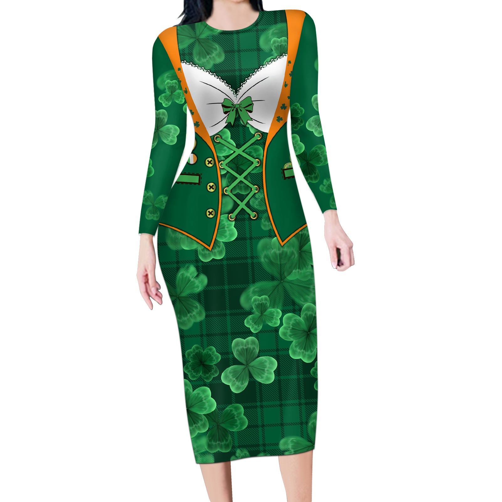 Happy St Patricks Day We Wear Green Suit Long Sleeve Bodycon Dress - Wonder Print Shop