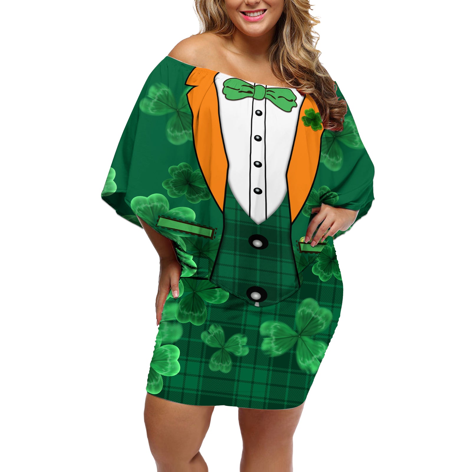 Happy St Patricks Day We Wear Green Suit Off Shoulder Short Dress - Wonder Print Shop