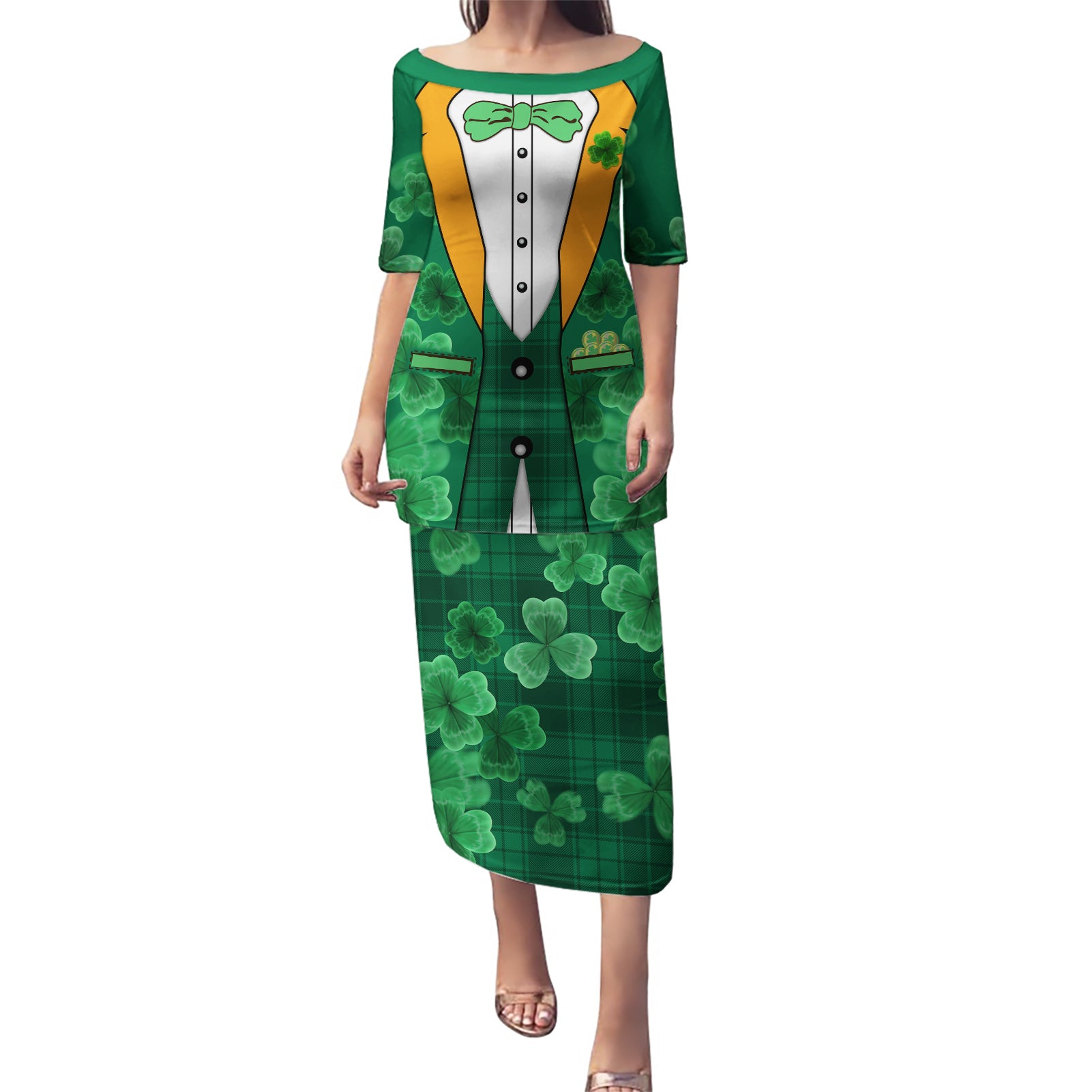 Happy St Patricks Day We Wear Green Suit Puletasi - Wonder Print Shop