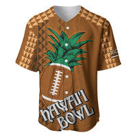 Brown tropical baseball jersey with green bird and football graphic, 'HA'AI BOWL' on front