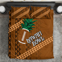 Brown bedding set with tribal geometric print, palm and football Hawaii Bowl logo