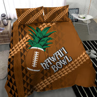 Brown duvet cover with tribal geometric print, palm and football Hawaii Bowl graphic