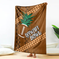 Brown bowl blanket with green palm tree, football icon, and Hawaii Bowl text