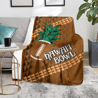 Brown bowl blanket with green palm tree and football icon, Hawaii Bowl text at center